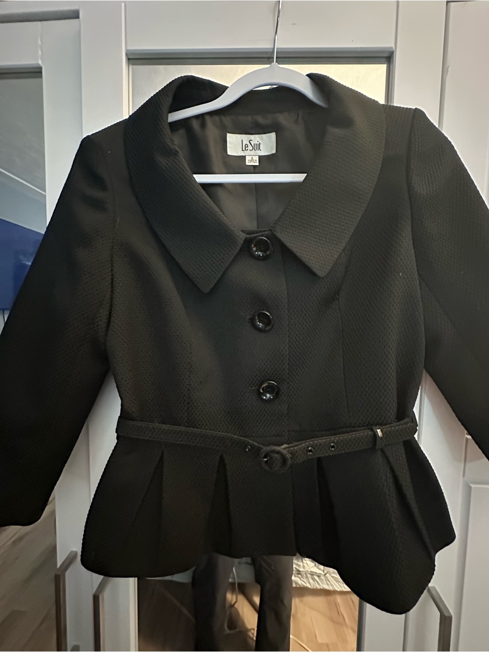 Le Suit Black Peplum Blazer with Belted Waist